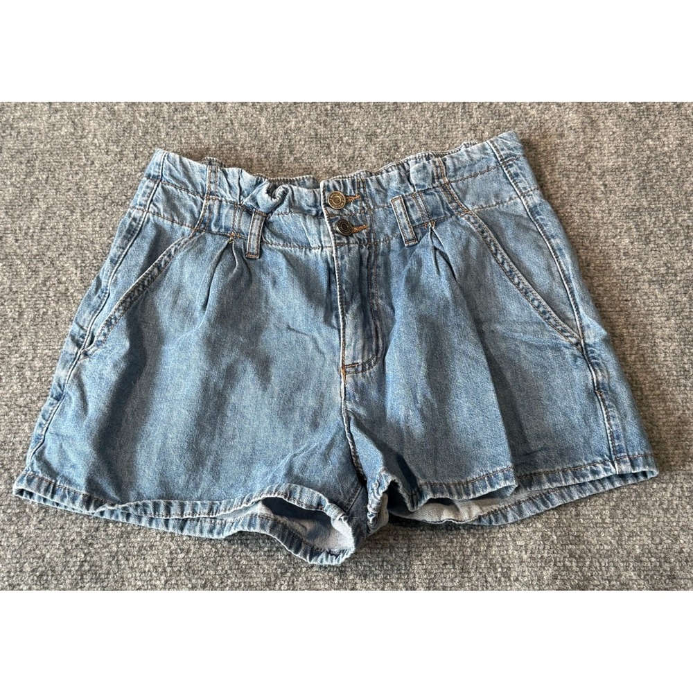 Indigo Rein Women Light Wash Paperbag Waist Denim Shorts Blue Size 9/28‎ Pleated